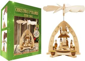 img 4 attached to 🎄 11-Inch German Pyramid Christmas Decoration - Wood Nativity Scene Play Set - Table Top Holiday Decor - Nativity Play Carousel with 4 Candle Holders - German Design