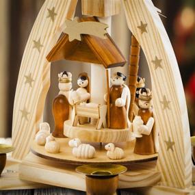img 1 attached to 🎄 11-Inch German Pyramid Christmas Decoration - Wood Nativity Scene Play Set - Table Top Holiday Decor - Nativity Play Carousel with 4 Candle Holders - German Design