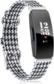 img 4 attached to 👉 Durable Woven Fabric Bands for Maledan Inspire HR/Inspire/Inspire 2 – Replacement Accessories Strap Wristband, Small Size, Black/White Plaid, Suitable for Women and Men
