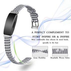 img 1 attached to 👉 Durable Woven Fabric Bands for Maledan Inspire HR/Inspire/Inspire 2 – Replacement Accessories Strap Wristband, Small Size, Black/White Plaid, Suitable for Women and Men