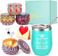 🎁 kuujojo wine tumbler blue & scented candles birthday gift set- unique and funny ideas for women's birthdays: mom, grandma, sister, daughter, friend bff, coworker логотип