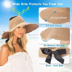 img 3 attached to 👒 Pack of 3 Foldable Wide Brim Straw Hats with Bow for Women - Summer Sun Visors, Beach Hat