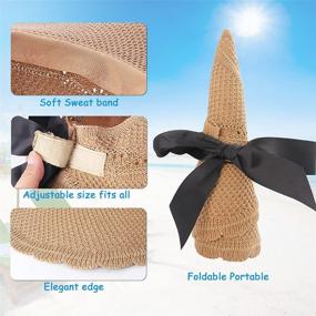 img 2 attached to 👒 Pack of 3 Foldable Wide Brim Straw Hats with Bow for Women - Summer Sun Visors, Beach Hat