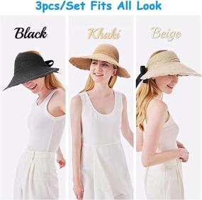 img 1 attached to 👒 Pack of 3 Foldable Wide Brim Straw Hats with Bow for Women - Summer Sun Visors, Beach Hat