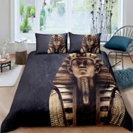 🔮 feelyou ancient egypt comforter cover set - egyptian pharaoh statue print duvet cover for kids, boys, girls, teens - ultra-soft egypt culture microfiber bedding set - decorative 3-piece quilt cover - queen size (black) logo