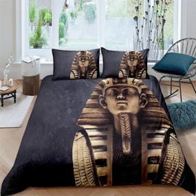 img 3 attached to 🔮 Feelyou Ancient Egypt Comforter Cover Set - Egyptian Pharaoh Statue Print Duvet Cover for Kids, Boys, Girls, Teens - Ultra-Soft Egypt Culture Microfiber Bedding Set - Decorative 3-Piece Quilt Cover - Queen Size (Black)