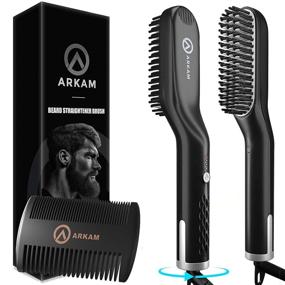 img 4 attached to 🔥 Ionic Technology Heated Beard Brush - Arkam Premium Beard Straightener for Men with Dual Action Fine Wooden Comb & Travel Bag