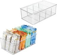 🍱 mdesign plastic food storage organizer bin box container - 4 compartment holder for packets, pouches - ideal for kitchen, pantry, fridge, countertop organization - 2 pack - clear logo