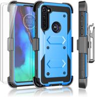 📱 njjex motorola moto g power case 2020 with tempered glass screen protector [2 pack] - shockproof heavy duty locking swivel holster belt clip kickstand hard cover [blue] logo