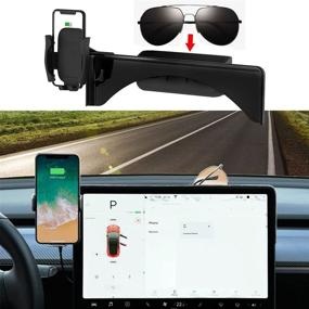 img 4 attached to Versatile Tesla Model 3 Model Y Silicone Phone Mount Glasses Holder: Charge Wirelessly and Stay Organized with these Premium Tesla Accessories