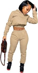 img 4 attached to 🔥 Akmipoem Women's 2 Piece Sweatsuit Tracksuit Set | Sexy Long Sleeve Crop Hoodie and Bodycon Pants | Stylish Jogging Outfit