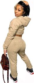 img 2 attached to 🔥 Akmipoem Women's 2 Piece Sweatsuit Tracksuit Set | Sexy Long Sleeve Crop Hoodie and Bodycon Pants | Stylish Jogging Outfit