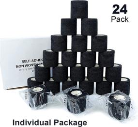 img 1 attached to [24 Pack] Black Self-Adhesive Bandages Pre Wrap, Athletic Elastic Cohesive Bandage for Sports, Injuries, Treatments, and Recovery – First Aid Tape Vet Wrap for Cat and Dog (2'' x 5 Yards)