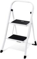 delxo 2 step stool with handgrip - lightweight folding step stool, heavy duty 2 step ladder for home, kitchen, and office - portable 2 step steel ladder with 330lbs capacity - white (2 feet) логотип