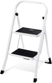 img 4 attached to Delxo 2 Step Stool with Handgrip - Lightweight Folding Step Stool, Heavy Duty 2 Step Ladder for Home, Kitchen, and Office - Portable 2 Step Steel Ladder with 330lbs Capacity - White (2 Feet)