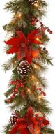 🎄 national tree company 9-foot pre-lit artificial evergreen christmas garland with white lights, plaid bows, berry clusters, pine cones - plug in, christmas collection logo