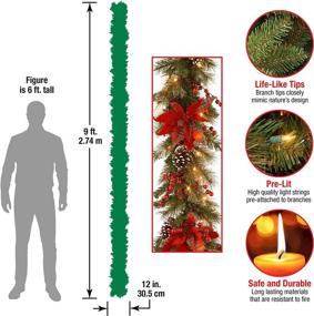 img 2 attached to 🎄 National Tree Company 9-Foot Pre-Lit Artificial Evergreen Christmas Garland with White Lights, Plaid Bows, Berry Clusters, Pine Cones - Plug In, Christmas Collection