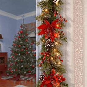 img 3 attached to 🎄 National Tree Company 9-Foot Pre-Lit Artificial Evergreen Christmas Garland with White Lights, Plaid Bows, Berry Clusters, Pine Cones - Plug In, Christmas Collection