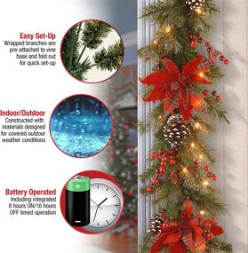 img 1 attached to 🎄 National Tree Company 9-Foot Pre-Lit Artificial Evergreen Christmas Garland with White Lights, Plaid Bows, Berry Clusters, Pine Cones - Plug In, Christmas Collection