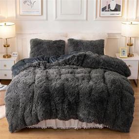 img 3 attached to 🛏️ Luxurious Dark Gray Plush Fluffy Duvet Cover - Oeko-TEX Certified, Ultra Soft Crystal Velvet Bedding with Faux Fur - Queen Size, Zipper Closure