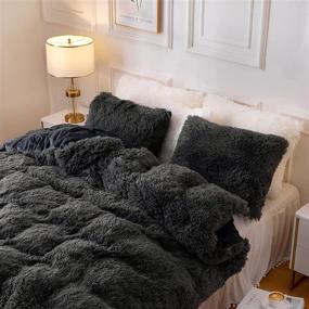 img 2 attached to 🛏️ Luxurious Dark Gray Plush Fluffy Duvet Cover - Oeko-TEX Certified, Ultra Soft Crystal Velvet Bedding with Faux Fur - Queen Size, Zipper Closure