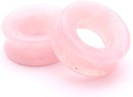 pair of rose quartz stone concave tunnel plugs logo