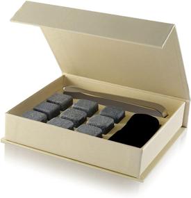 img 3 attached to 🥃 Quiseen Beverage Chilling Stones Set – 9 Grey Chill Rocks for Whiskey and Other Beverages | 100% Pure Soapstone | Includes Gift Box, Velvet Carrying Pouch