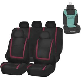 img 4 attached to FH Group Unique Flat Cloth Full Set Car Seat Covers With Gift- Universal Fit For Cars Trucks And SUVs (Burgundy)