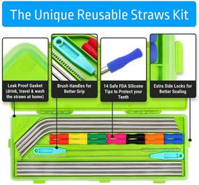img 3 attached to 🌟 Metal Reusable Straws Set - 8 Stainless Steel Straws with Silicone Tips and 2 Cleaning Brushes, Includes 14 Extra Silicone Tips, Travel-Friendly Case for Convenient Storage
