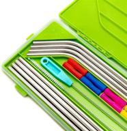 🌟 metal reusable straws set - 8 stainless steel straws with silicone tips and 2 cleaning brushes, includes 14 extra silicone tips, travel-friendly case for convenient storage logo