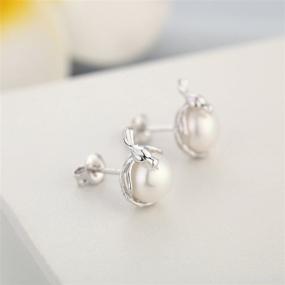 img 3 attached to 🐱 Stunning Jiamiaoi Pearl Cat Earrings: Hypoallergenic 925 Sterling Silver Studs for Girls with Freshwater Pearls