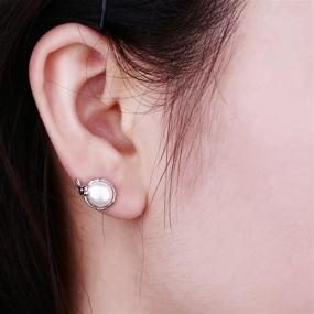 img 1 attached to 🐱 Stunning Jiamiaoi Pearl Cat Earrings: Hypoallergenic 925 Sterling Silver Studs for Girls with Freshwater Pearls