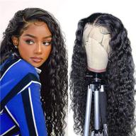 🌊 20 inch brazilian virgin human hair water wave lace front wigs with baby hair, pre-plucked & 150% density, hd lace front wig for women, natural hairline, wet and wavy style logo