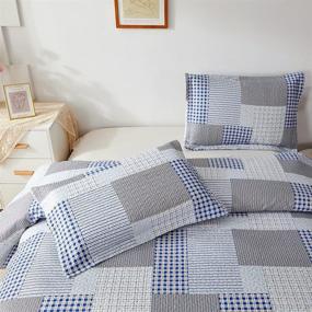 img 3 attached to 🛏️ Queen Size Grey Line Plaid Quilt Set - 3 Piece Patchwork Bedspread Cover with Reversible Microfiber Bedding, Striped Bedspread Lightweight Quilt for All Seasons - Includes 1 Quilt and 2 Pillow Shams