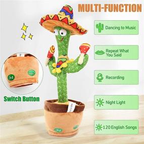 img 1 attached to 🌵 Dancing Cactus Plushies Toy with 120 English Songs - Singing, Talking, Recording, Repeating - Sunny Cactus Sand Hammer - 12.6 Inch
