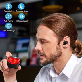 img 3 attached to 🎧 Waterproof Bluetooth 5.0 True Wireless Earbuds with Charging Case - 30H Playtime, Deep Bass, Built-in Mic - Great Sound for Sports and Work (Red)