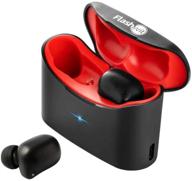 🎧 waterproof bluetooth 5.0 true wireless earbuds with charging case - 30h playtime, deep bass, built-in mic - great sound for sports and work (red) logo