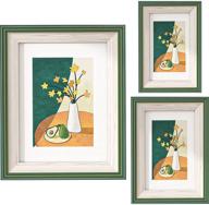 🖼️ pack of 3 vintage rustic wood-grain picture frames - 5x7'', 4x6'', 8x10'' - green/gold - tabletop or wall décor логотип