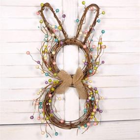 img 1 attached to Charming Easter Bunny Spring Wreath: Blossom Rabbit Garland with Pastel Berries for Front Door Decor