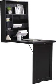 img 4 attached to 📚 Lipo Desk: Wall Mounted Writing Table with Bookshelf, 4 Tier Shelves - Folding Craft Tables, Work Desk for Living Room, Bedroom, Kitchen - Modern Black Floating Design