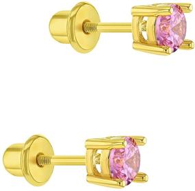 img 3 attached to 🎀 Baby Girls' Gold Plated 4mm Pink Simulated Birthstone Solitaire CZ Stud Earrings - Small October Screw Backs - Ideal Earrings for Toddlers and Little Girls