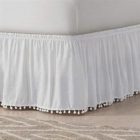 img 3 attached to Pom Pom Elastic Wrap Around Bed Skirt with Easy Fit Design, Hassle-Free Dust Ruffle (18-Inch Drop), Queen/King Size, White