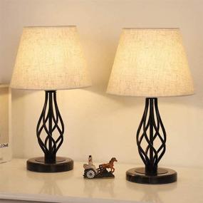 img 1 attached to 🏡 Vintage Farmhouse Table Lamps - HAITRAL Traditional Set of 2 with Marble Base & Linen Fabric Shade for Bedroom & Living Room