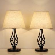 🏡 vintage farmhouse table lamps - haitral traditional set of 2 with marble base & linen fabric shade for bedroom & living room логотип