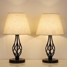 img 4 attached to 🏡 Vintage Farmhouse Table Lamps - HAITRAL Traditional Set of 2 with Marble Base & Linen Fabric Shade for Bedroom & Living Room