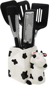 img 4 attached to 🐄 Cow Utensil Holder, Farmhouse Kitchen Décor, Ceramic Crock Storage, Cow Farm Decor, Gift for Cow Lovers