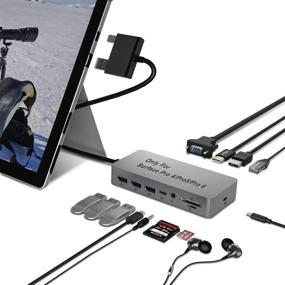 img 4 attached to Док-станция Surface Pro с высокоскоростным LAN, двумя портами дисплея для множественного видеосигнала, несколькими портами USB, аудио и слотам для карт SD - совместима с Surface Pro 4/5/6.