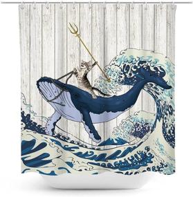 img 4 attached to 🐱 Coxila Funny Cat Shower Curtain - Japanese Sea Wave, Cute Whale, Brave Shark Cartoon Animal - Kids Children 60 x 72 Inch Polyester Fabric Waterproof 12 Pack