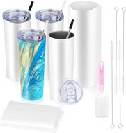 🥤 set of 4, 20 oz stainless steel skinny tumbler bulk – sublimation blank travel tumbler with shrink wrap films – ideal diy gift for women, sisters, and friends - white sublimation logo