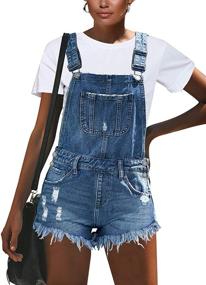 img 3 attached to 👖 Stylish and Comfortable: Vetinee Women's Classic Denim Bib Overalls Shorts with Adjustable Straps and Cuffed Hem